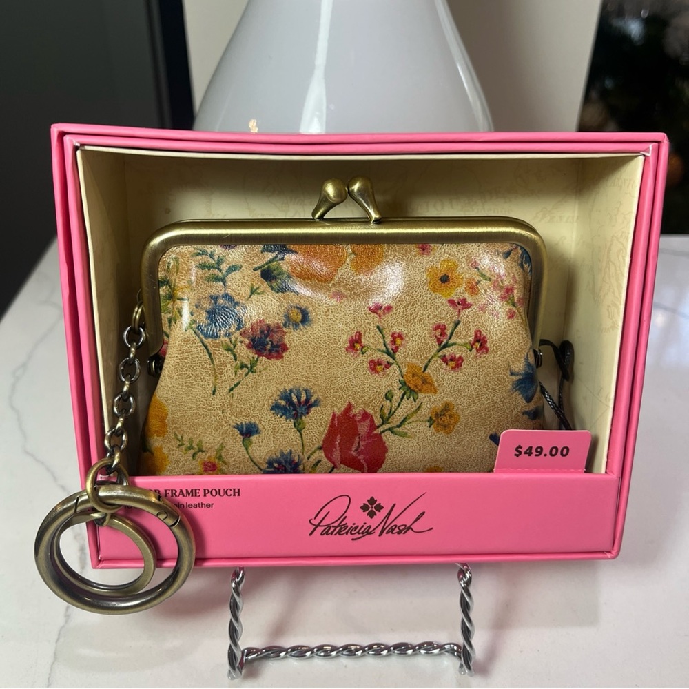 Patricia Nash PRARIE ROSE Large Borse Tooled Leather Coin Bag/Key Fob NWT